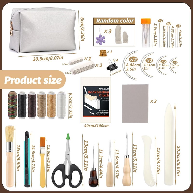 JUPEAN 45 Pcs Book Binding Kits Bookbinding Kit Book Press 7.9”x11.6” with Books Binding Materials Bone Folder Tool Webbing Strap and Storage Bag for Bindings and Repair - Image 2
